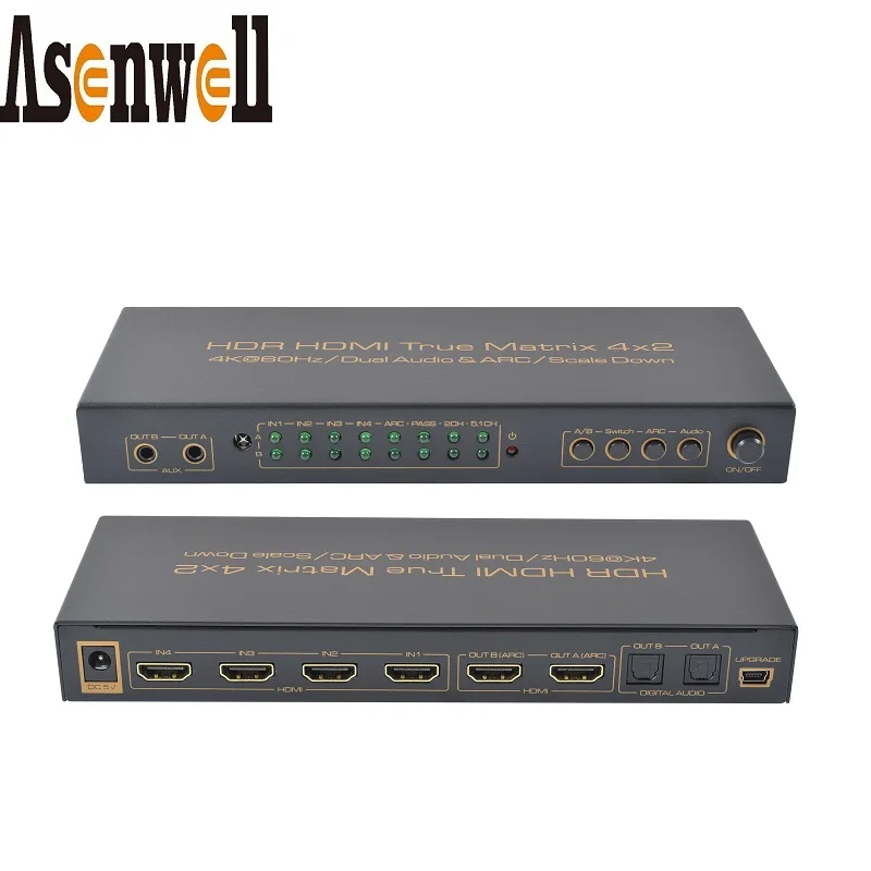 Матрица HDMI 4x2 сплиттер-переключатель 4K60Hz 3840x2160P ARC UHD HDR двойной аудио экстрактор IR