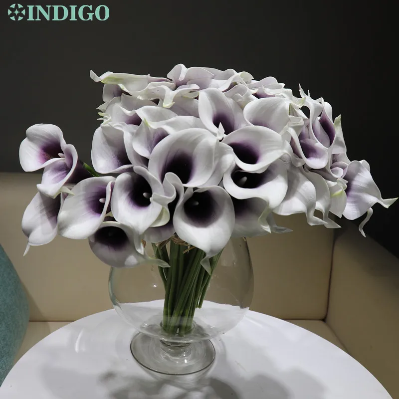 

33Pcs Purple Heart Calla Lily Mini PU Real Touch Calla Lily Decorative Artificial Wedding Flower Party -INDIGO