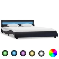 beds bases bed frame with led gray leatherette 180 x 200 cm high quality queen size bed modern bedroom furniture