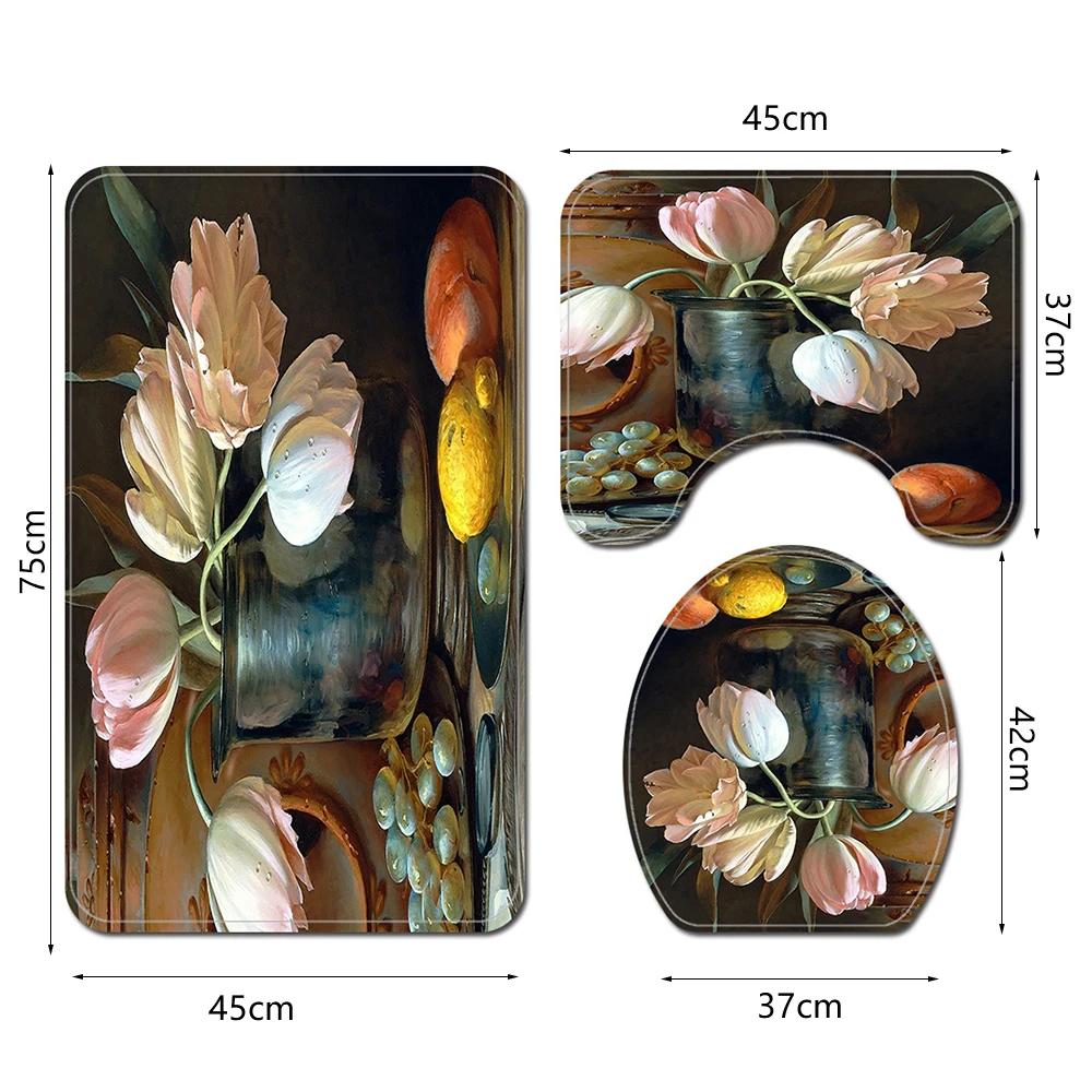 

Shower Curtain Bath Mat Set 3D Printing Shower Curtain Pedestal Rug Lid Toilet Cover Mat Non-slip Bath Mat Set Bathroom Decor