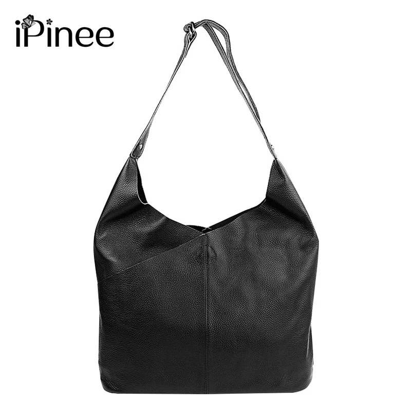 iPinee New Fashion High Quality Women Handbag 100% Genuine Leather Lady Shoulder Bag  Elegant Gift Tote Bag Black