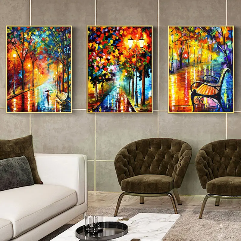 Настенная Картина на холсте постер абстрактная красочная дорога с деревом