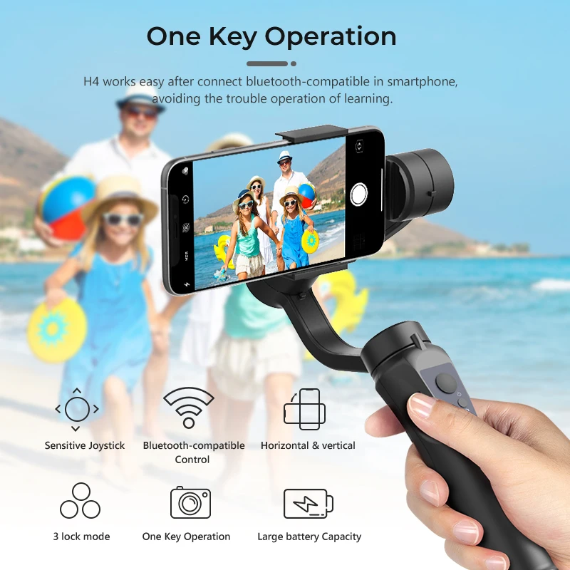 H4 3 Axis USB Charging Video Record Support Universal Adjustable Direction Handheld Gimbal Smartphone Stabilizer Vlog