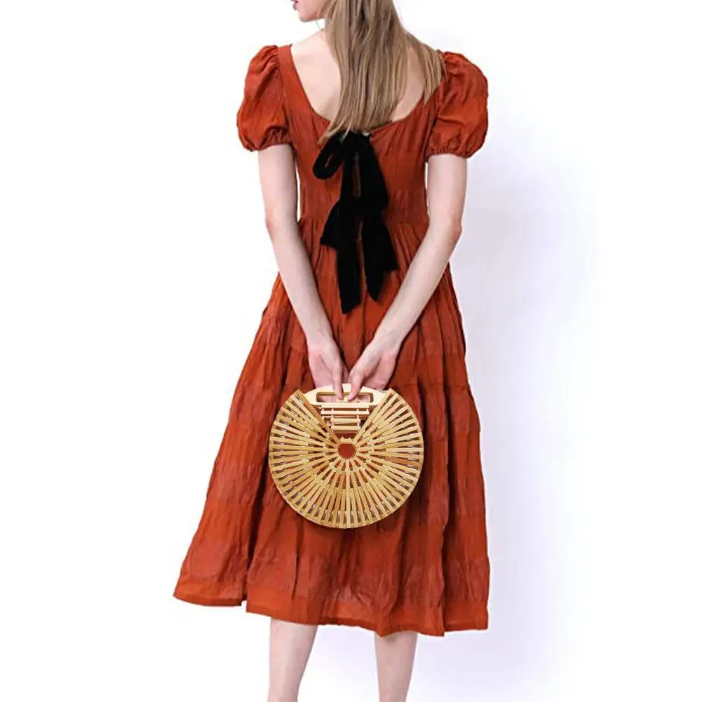 New Style Bamboo Ladies Handmade Hand-carrying Bamboo Bag Beach Bag Semi-circular Bamboo Woven Bag Bamboo Knot Bag