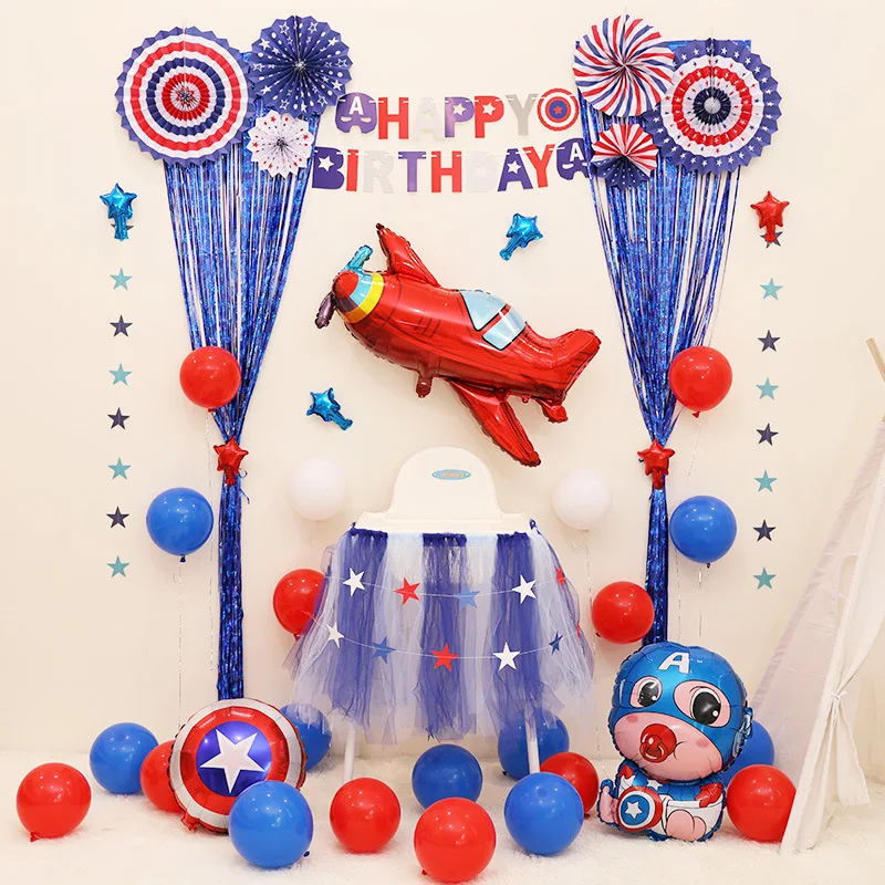 

Disney co-branded Captain America birthday theme party decoration Marvel theme children's activity balloon scene layout