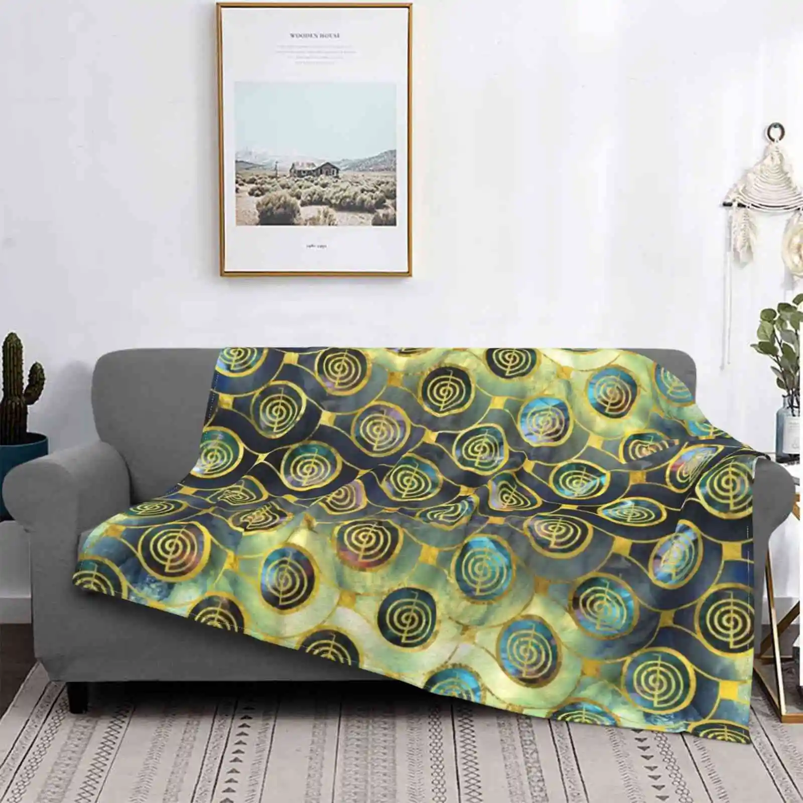 

Gold Choku Symbol Reiki Pattern Creative Design Light Thin Soft Flannel Blanket Reiki Healing Healing Reiki Master Energy