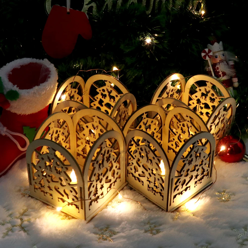 6 шт. DIY рождественская елка подсвечник из дерева лазерная резка Чай светильник