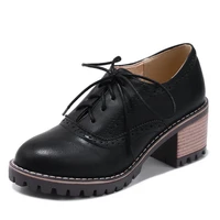 2021 large size 43 brogue shoes chunky heels british style fashion women shoes woman classic shoelace female pumps