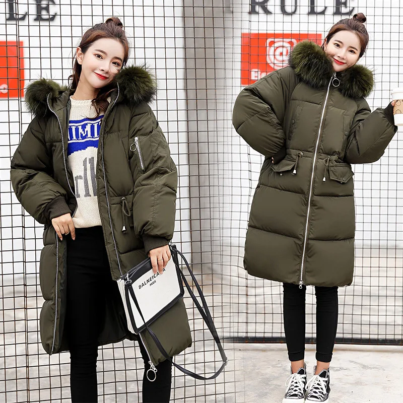 

Winter Down Cotton Coat Women Thick Down Parka Solid Korean Hooded Cotton Jacket Long Coats Warm Windbreaker Female Slim Outwear