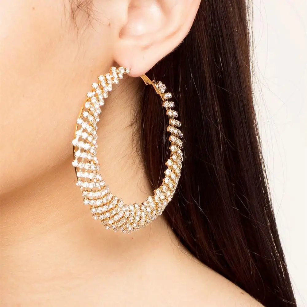 Новые сверкающие акриловые стразы женские большие круглые серьги изысканные