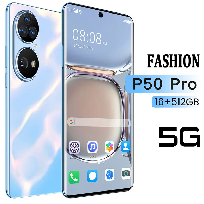 

P50 Pro 7.3 Inch Dual SIM+Micro SD 8000mAh Deca Core Andriod 11 Smart Phone MT6893 32+64MP 16+512GB Face Unlock Mobile Cellphone