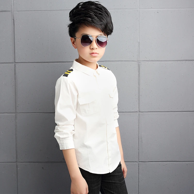Детские рубашки для мальчиков весна-осень 2019 белая рубашка школьная форма с