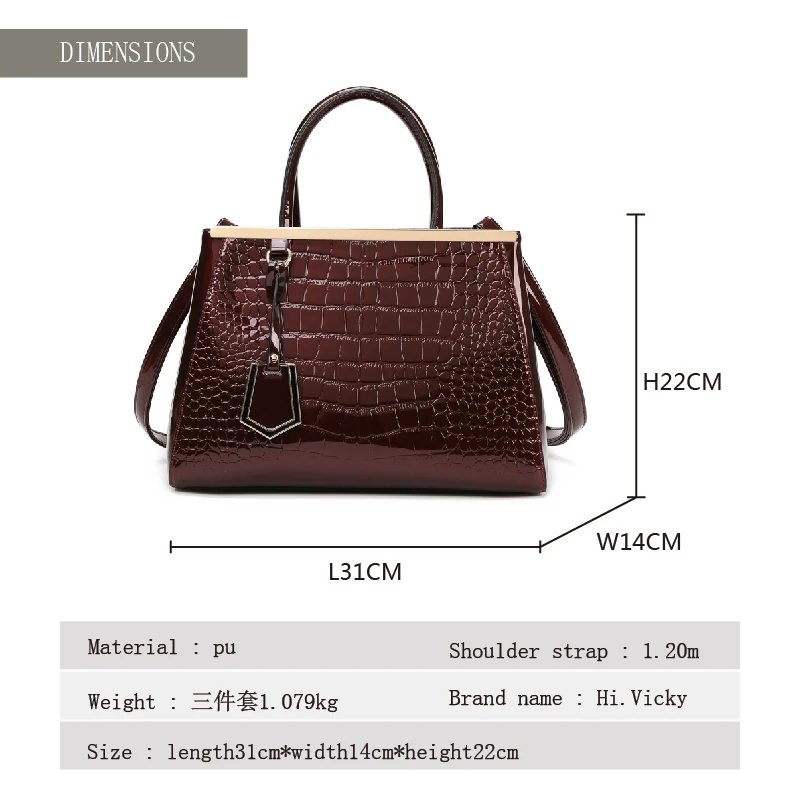 

Luxury Classic High Quality Female Backpack Three-Piece Fashion Red Lady Handbag Famous Designer Brand Metal Chain Sepentine