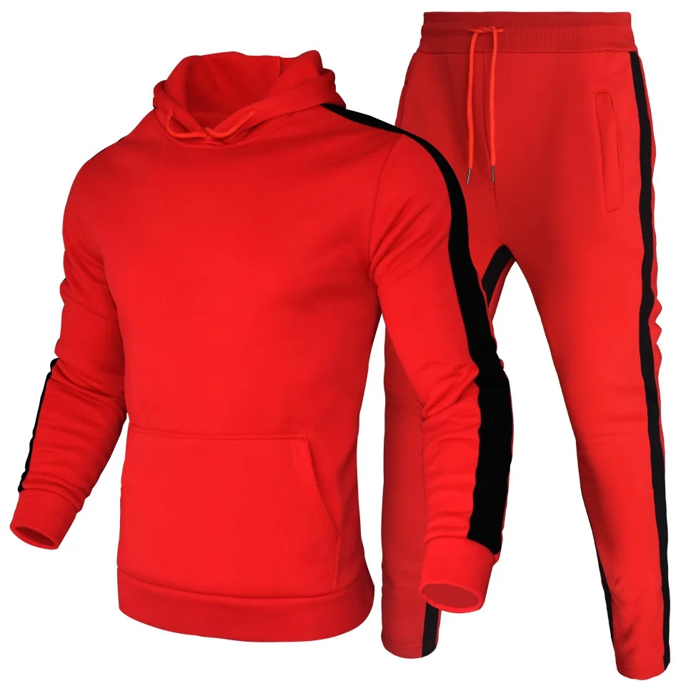 

Spring New Sportswear Men's Striped Suit Fitness and Leisure Contrast Hoodie Sweater Pants Two-piece Set Autumn Clothing Ropa