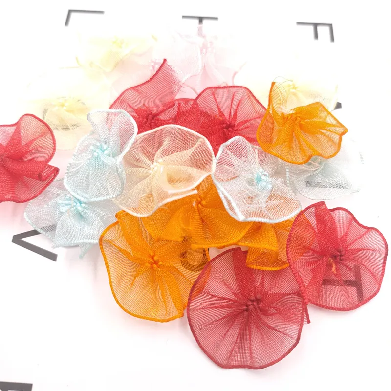

20pcs/lot Cartoon Gauze Flower Patches Circle Shape Colorful Flower Accessories DIY Children's Headwear Clothing Decorations