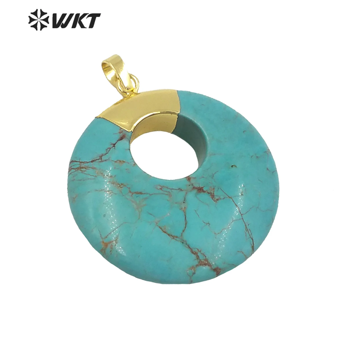 

WT-P1374 Wholesale Custom Lovely Natural Howlite Round Pendant With Gold Trim Big Pendant Randomly Stone For Fashion Jewelry