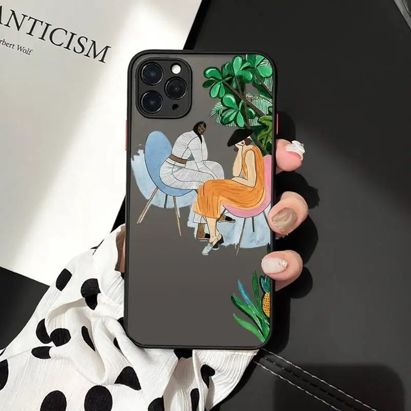 

Cartoon cute cat painting girl Phone Case matte transparent For iphone 7 8 11 12 plus mini x xs xr pro max cover
