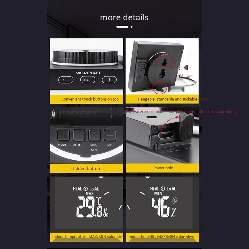 

Multifunctional Bathroom Waterproof Clock Home Desktop Creative Timer Alarm Clock Temperature and Humidity Meter