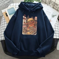 anime burgerzilla impress%c3%a3o hoodies homem feminino casual solto camisolas primavera outono manga comprida bolsos streetwear har