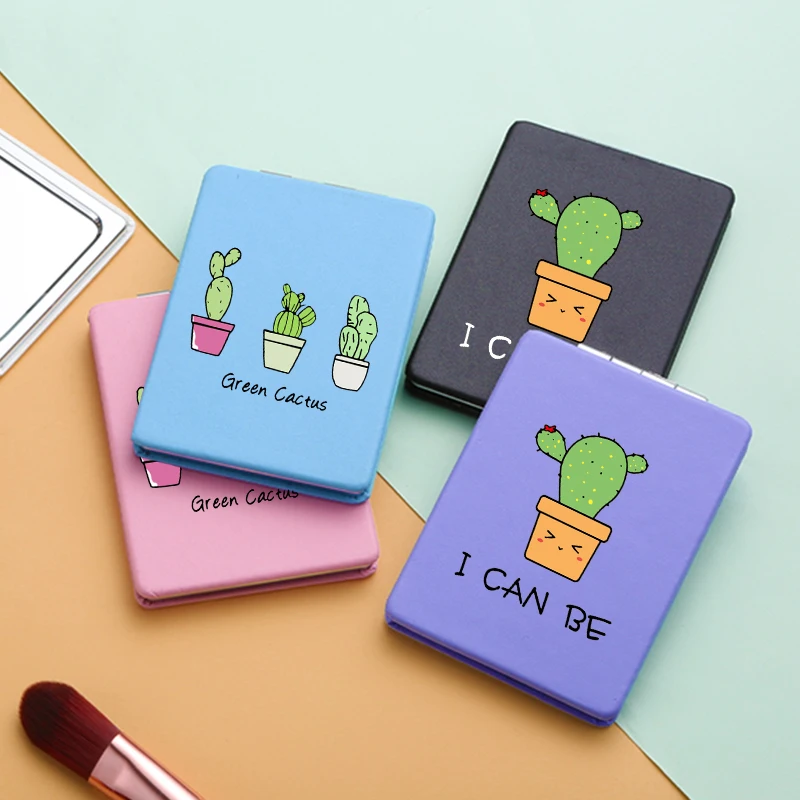 

Cartoon Cactus Mini Makeup Mirrors with 2 Face Funny Letter Magnifying Cosmetic Pocket Compact Vanity Mirror Facial Care Tools