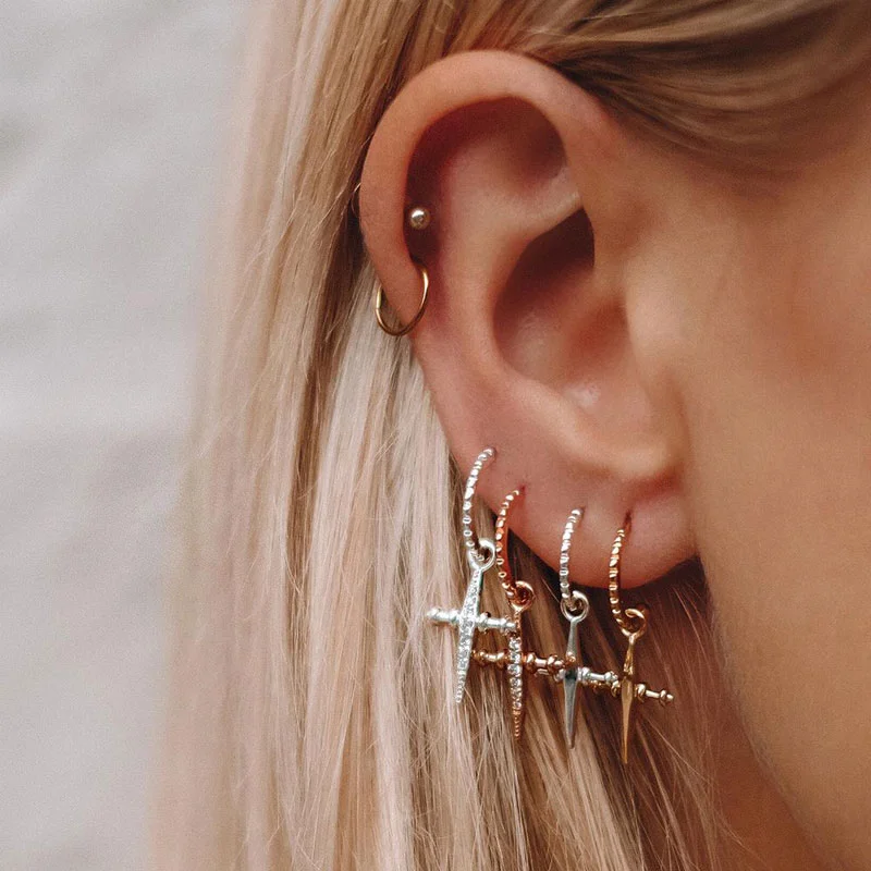 

2pairs Women's Full Cz Pave Cross Ring Hoop Earrings
