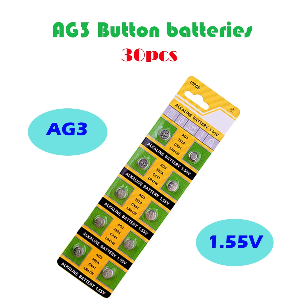 

30Pcs AG3 AG 3 1.55V 35mAh Alkaline Button Battery SR41 192 1.55V L736 CX41 384 392 SR41SW LR41 For Watch Toy Remote Control