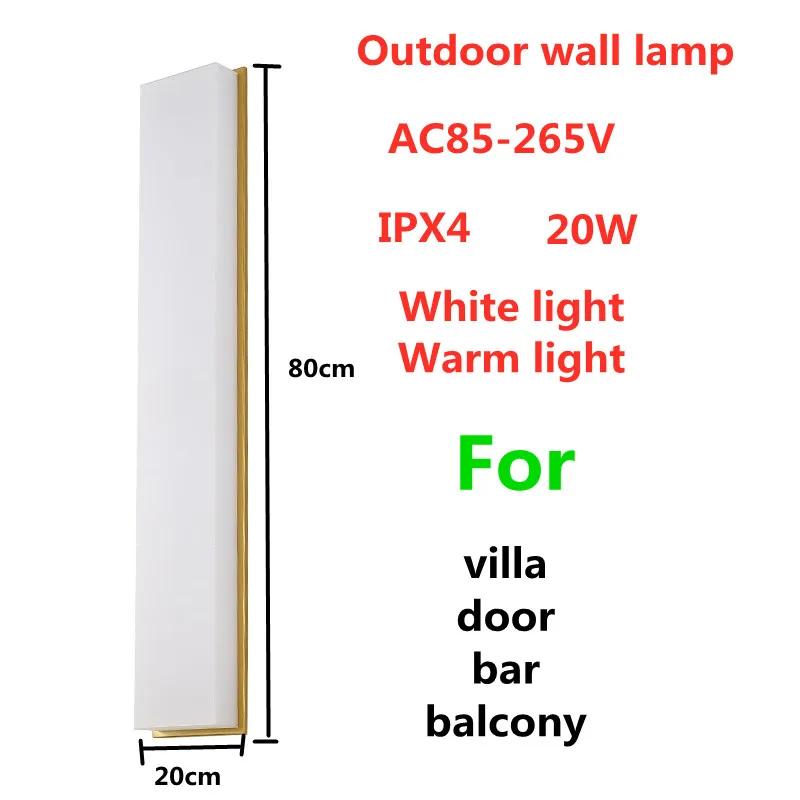 

Modern LED Lamp Outdoor Wall Lamp IPX4 Waterproof Decor Wall Lamp For Villa Door Bar Balcony L80cm AC85-265V Golden Wall Lights