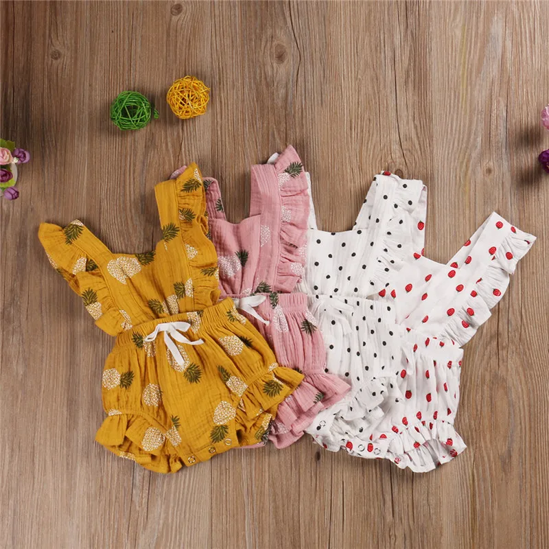 

Toddler Baby Girl Sleeveless Backless Rompers Printed Summer Jumpsuit Newborn Infant Baby Girl Cotton Romper One-piece Outfit