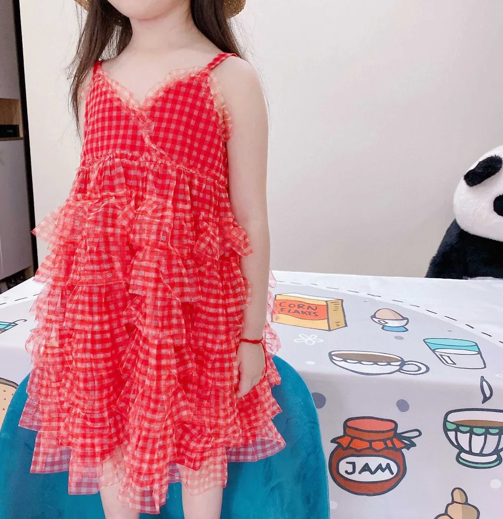 Обувь для девочек 2021 летнее платье из сетчатой ткани в клетку с рисунком