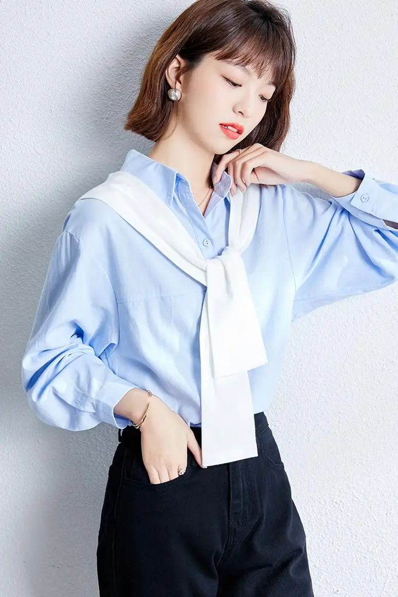 

Houthion Chiffon Slim Women's Blouses New Casual Blouse Shawl Solid Shirt Spring/autumn Fashion Long Sleeve Top