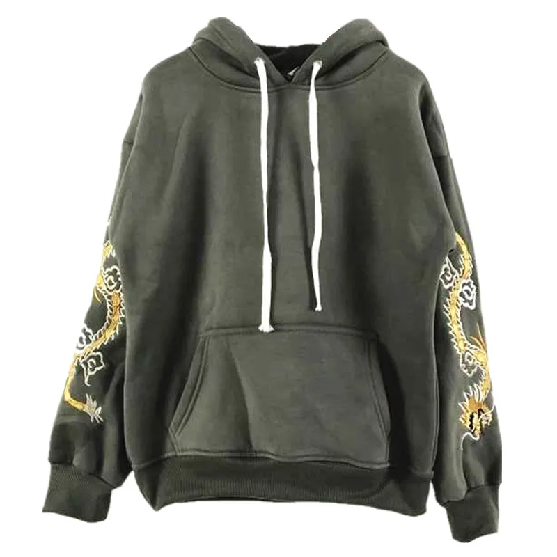 Уличная Толстовка для женщин и мужчин китайский дракон вышивка модная Harajuku