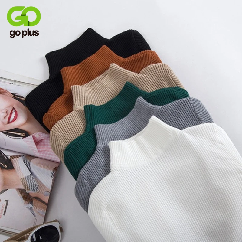 Женский вязаный свитер с высоким воротом GOPLUS корейский тонкий длинным рукавом