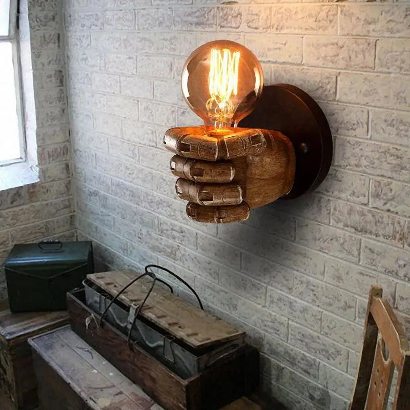 

Retro right hand fist resin wall lamp Loft industrial wind decoration antique wall lamp E27 screw interface