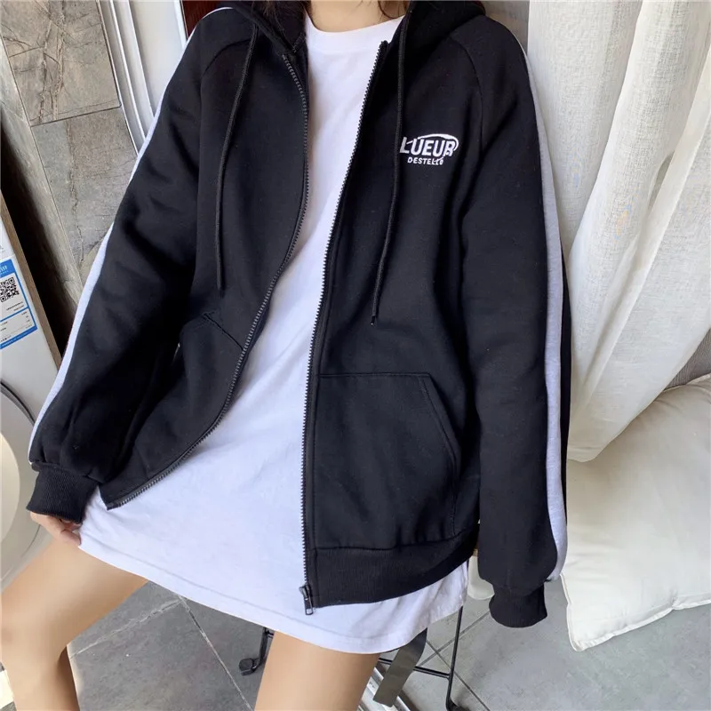 Цвет черный бежевый Толстовки с капюшоном и застежкой молнией Теплые женские