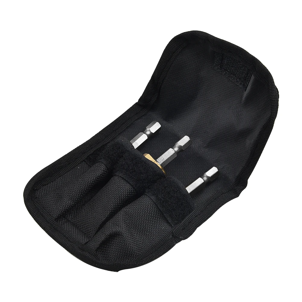 

3 Pcs Drill Bit Steps Cone Bits W/ Hex Shank 5/9/10 HSS Titanium W/Storage Bag For Woodworking Tools Accessories