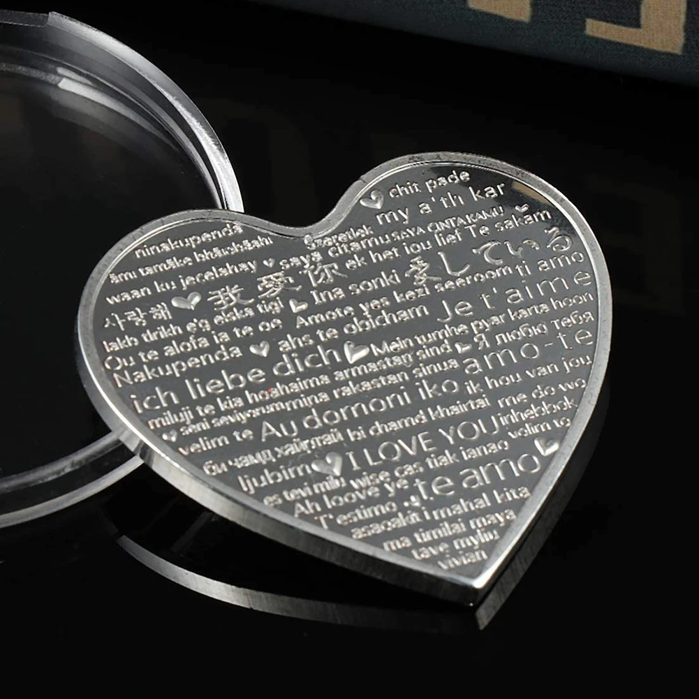 

Rose Commemorative Coin Heart-Shaped Collection Coin 52 Languages I Love You Coin Art Collection Silver DTT88