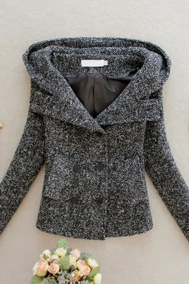 2020 пальто женское осеннее двубортное шляпа Модная тонкая шерстяная твидовая