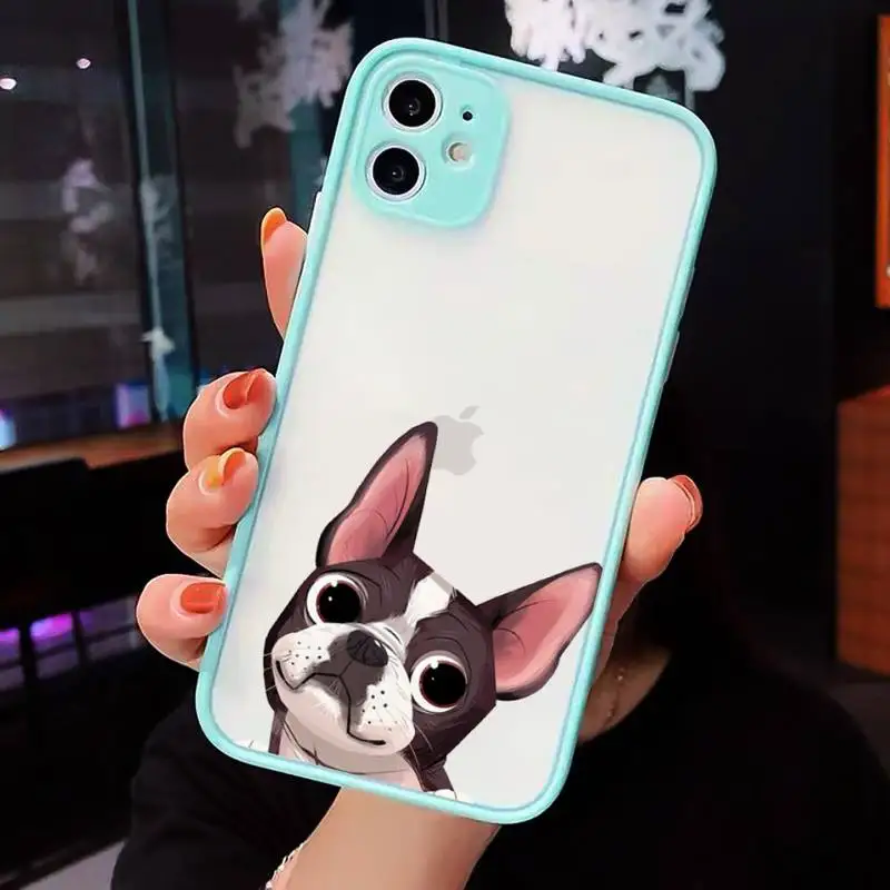 

Dog French Bulldog Phone Case For iPhone 12 11 Mini Pro XR XS Max 7 8 Plus X Matte transparent blue Back Cover