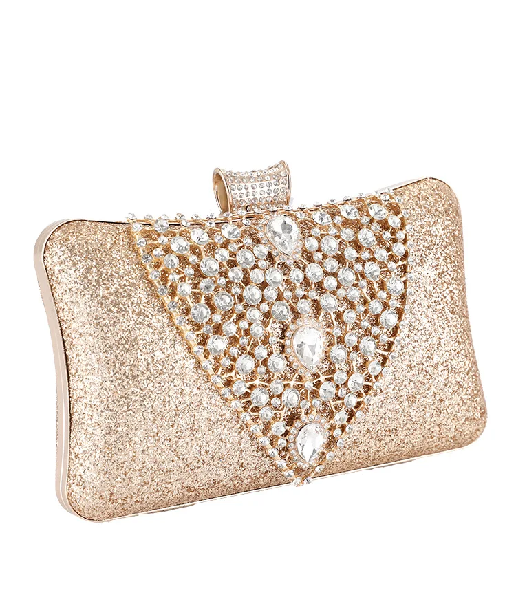 

XIYUAN lady Dazzling Crystal wallet Women Gold Evening Bag Handmade Beaded flap mini Purse Wedding Party Cocktail Bridal Handbag