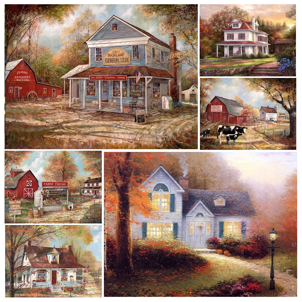 

Diamond Mosaic Landscape 5D Diamond Painting Rural Scenery Handcraft Cross Stitch Kit Home Decor Gift