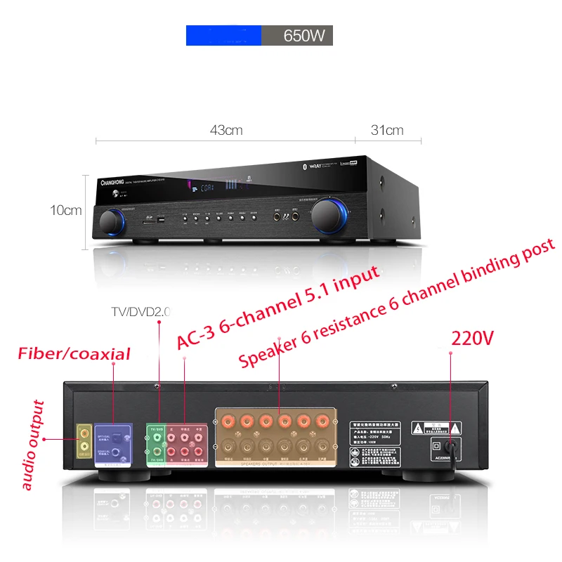 500 Вт/650 Вт 5 1 канальный 220 в CF5 HIFI караоке 4 0 Bluetooth усилитель для дома Высокая