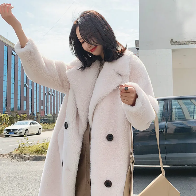 Пальто из натурального меха женская зимняя теплая куртка ягненка корейское
