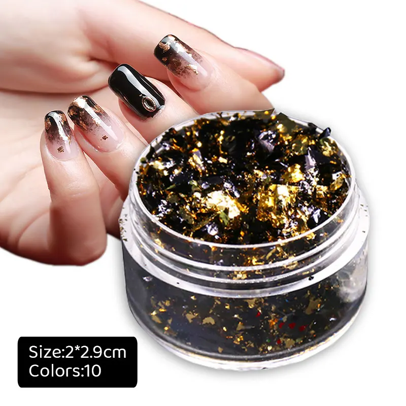 Хлопья из черной фольги хлопья с золотыми листьями для декоративного маникюра