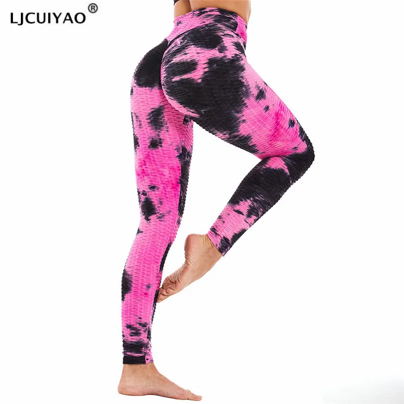 

LJCUIYAO New Print Women Sexy Yoga Pants Gym Leggings High Elastic Waist Sports Workout Running Fitness Gradient Tie-Dye Bottom