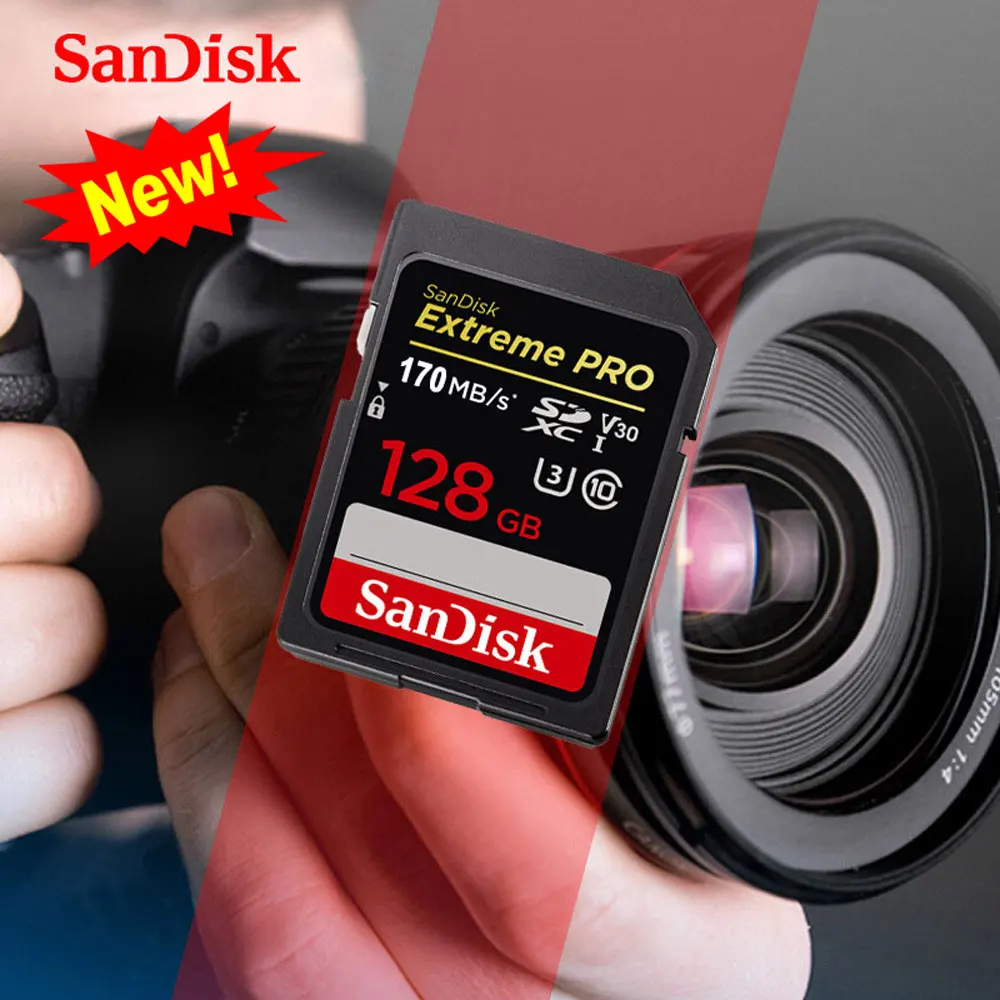 100% Original SanDisk New Extreme PRO SD Card 256gb 128GB 64GB 32gb Class 10 U3 SDXC SDHC Memory Card 170MB/s for SLR Camera