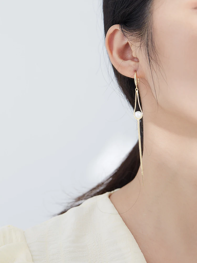 

ZEMIOR Genuine 925 Sterling Silver Tassel Drop Earrings For Women Water Drop Shape Shell Pearl Earrings Luxury Jewelry Gift