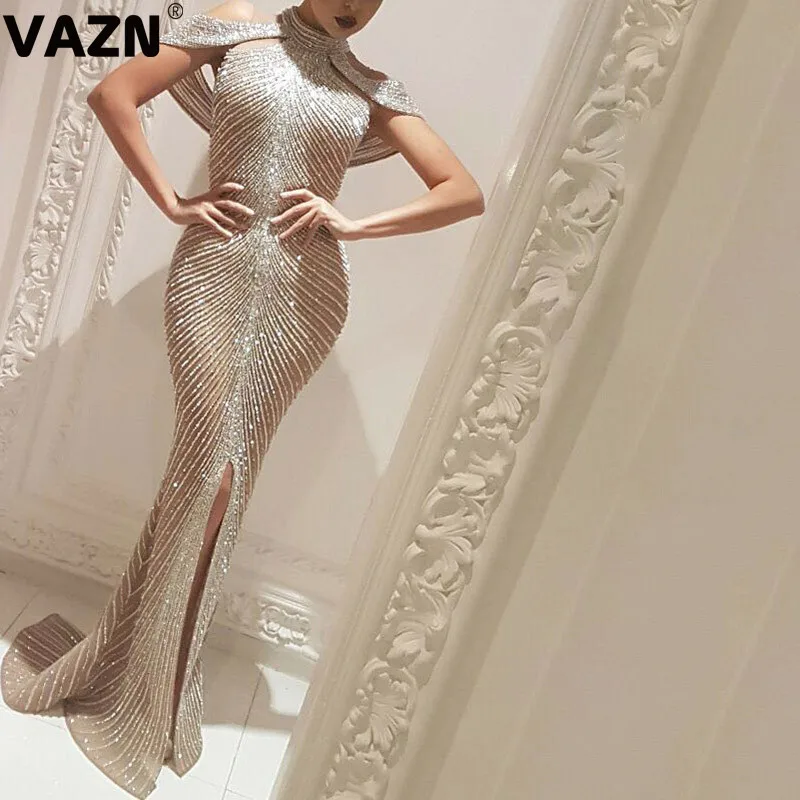 Высококачественное неаккуратное Женское Платье макси с блестками и коротким