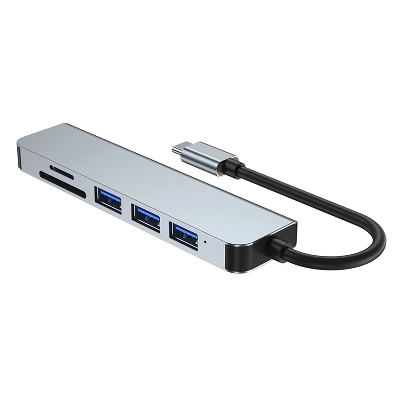 

Type C 6 in 1 Docking Station 3 USB Secure Digital Card TF Card HDMI Compatible Type C Adapter USB Hub Charger Adapter