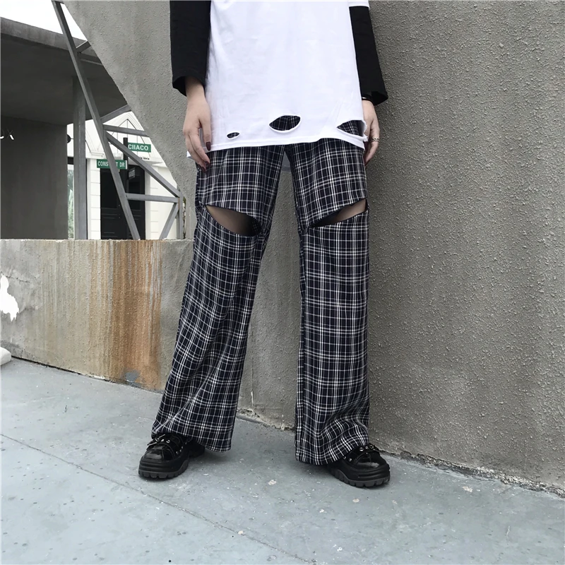Harajuku брюки унисекс с клетчатым узором свободные длинные женские мужские штаны верхняя одежда Лоскутные Брюки уличная хипстерская осенняя одежда для пар