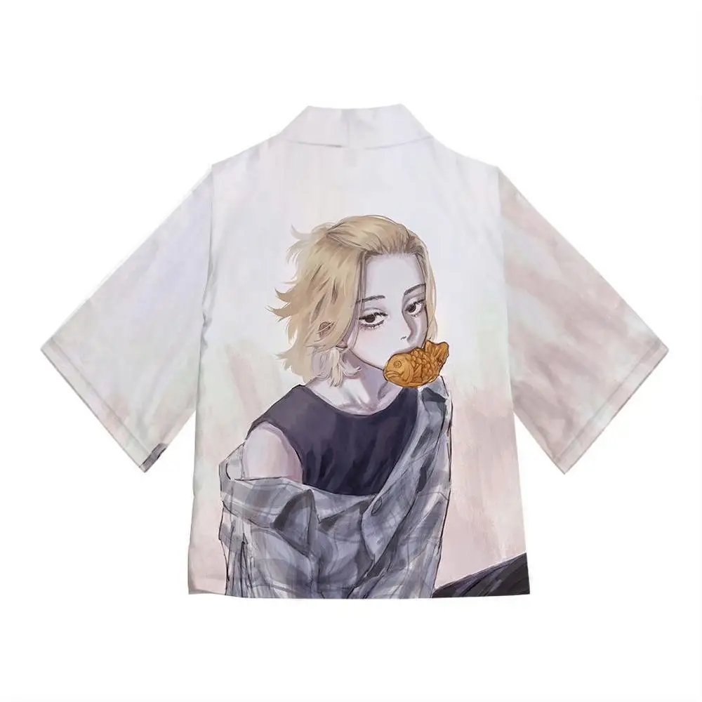 Мужская летняя футболка-кимоно с коротким рукавом в стиле аниме Токийский